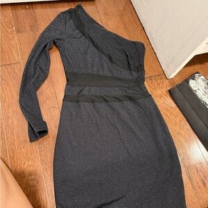 One-Shoulder Black Sparkle Evening Dress